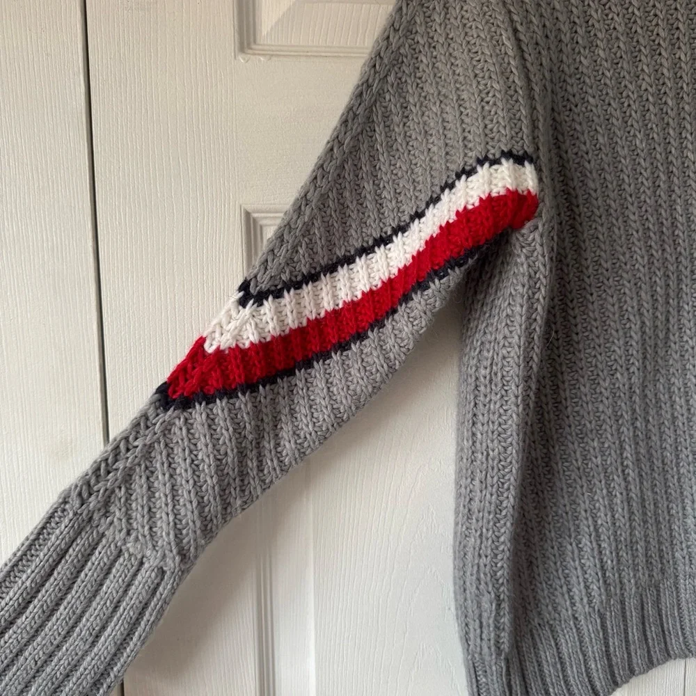 Tommy Hilfiger Gray Sweater with Red and White Stripes